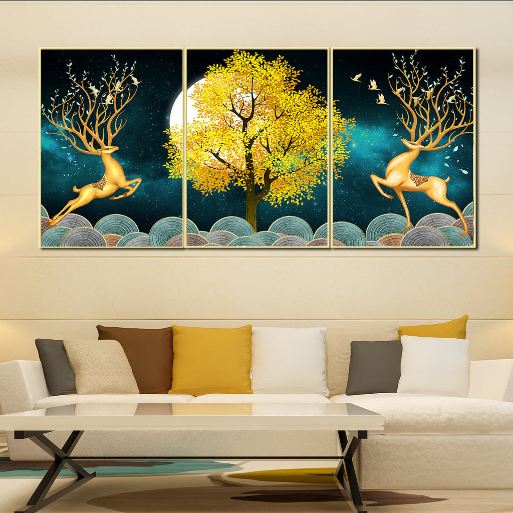 Royal Reindeers Framed Canvas Wall Decor Paintings - Set of 3