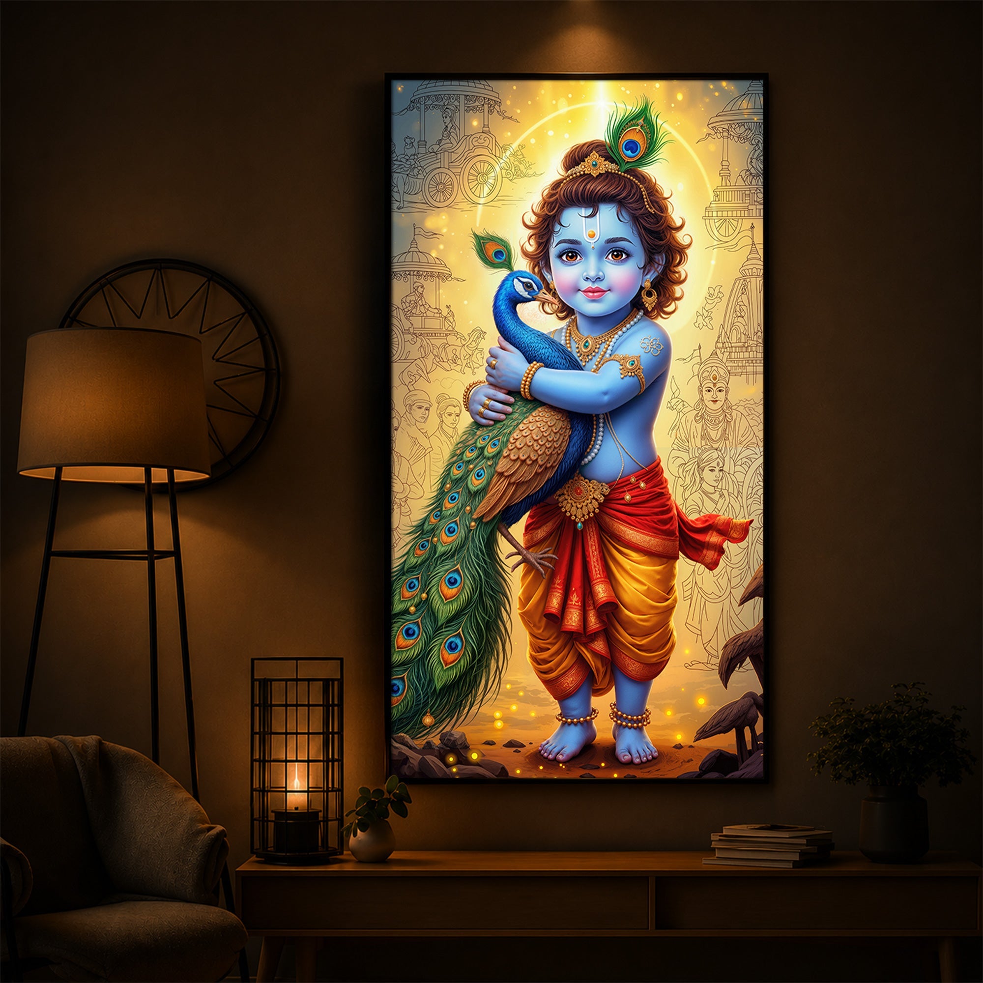 Little krishna Modern Luxury Backlight Vertical Wall Art