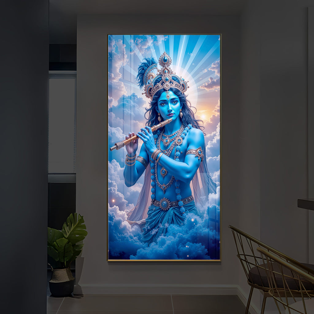 Lord Shri Krishna Modern Luxury Backlight Vertical Wall Art