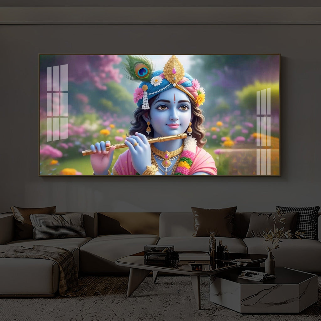 Krishna Ji Modern Luxury Backlight Horizontal Wall Art