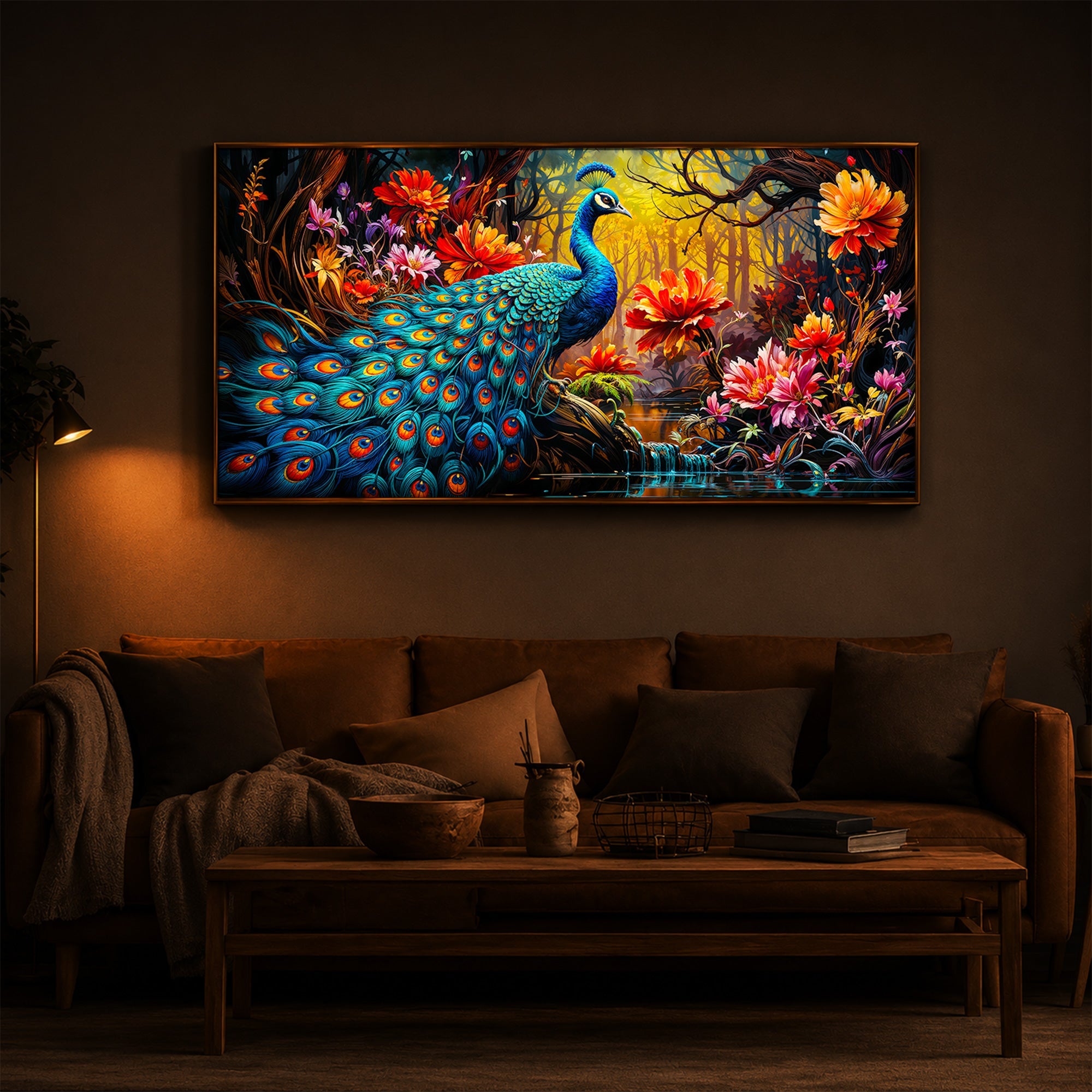 Beautiful Peacock Modern Luxury Backlight Horizontal Wall Art
