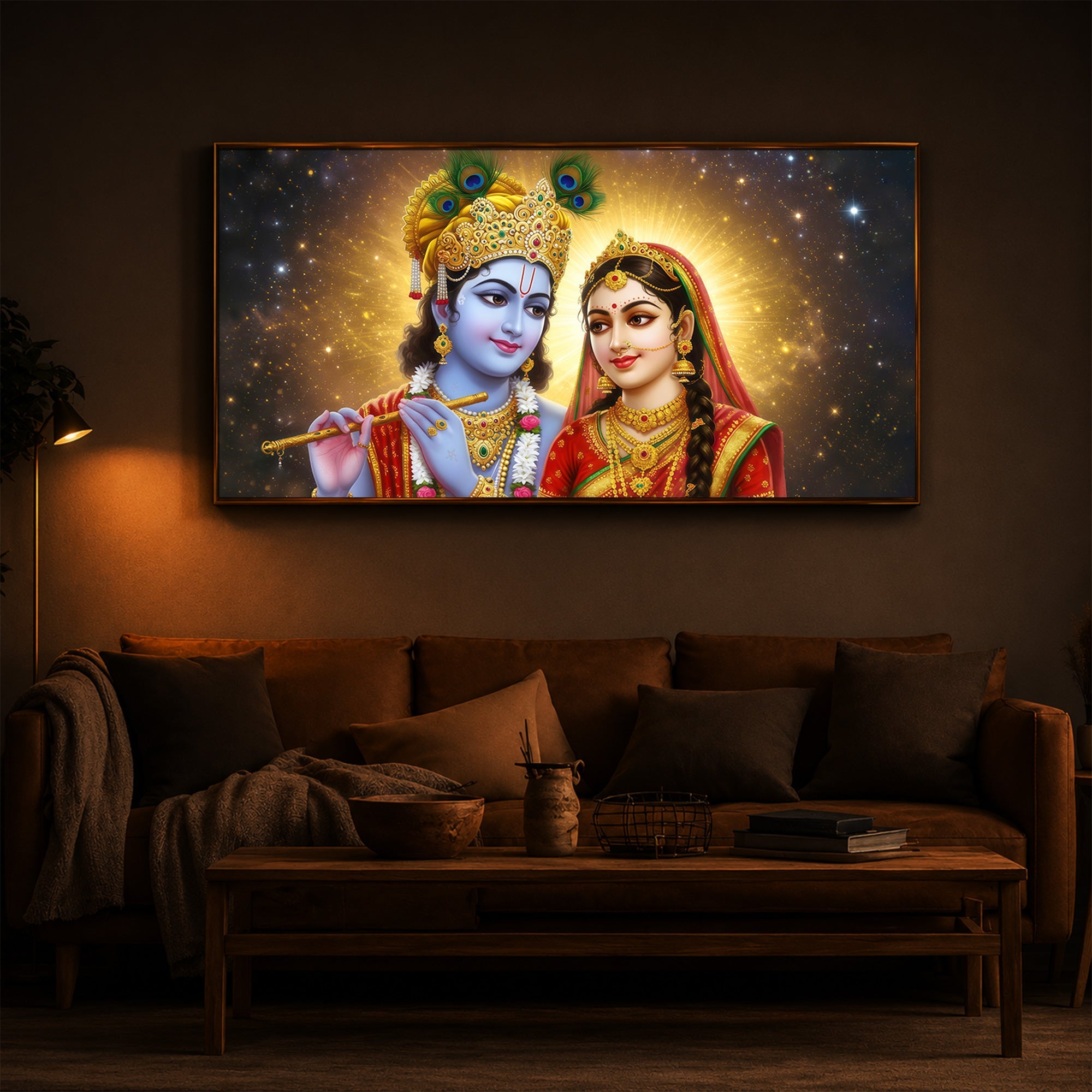 Shri Radha Krishn Modern Luxury Backlight Horizontal Wall Art