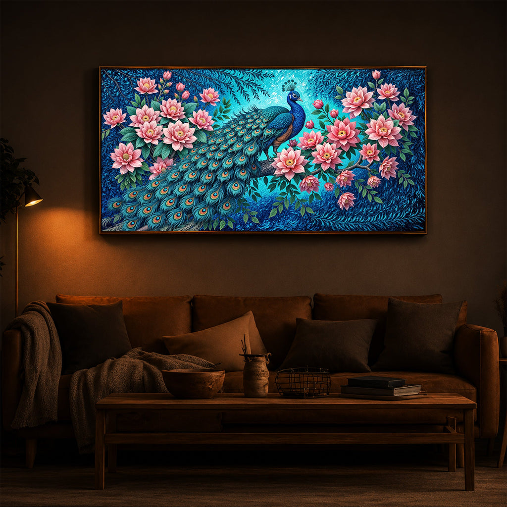 Majestic Peacock Modern Luxury Backlight Horizontal Wall Art