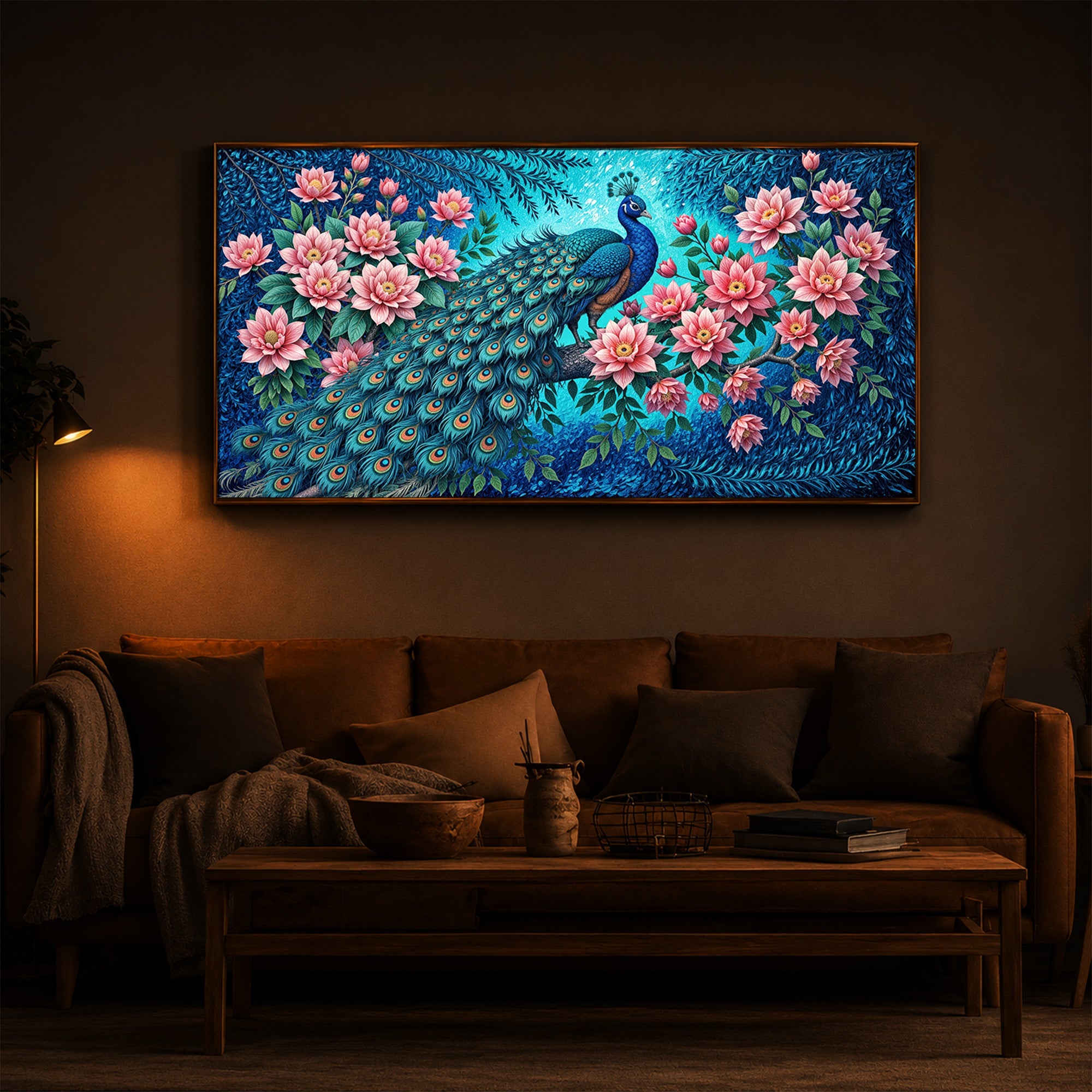 Majestic Peacock Modern Luxury Backlight Horizontal Wall Art