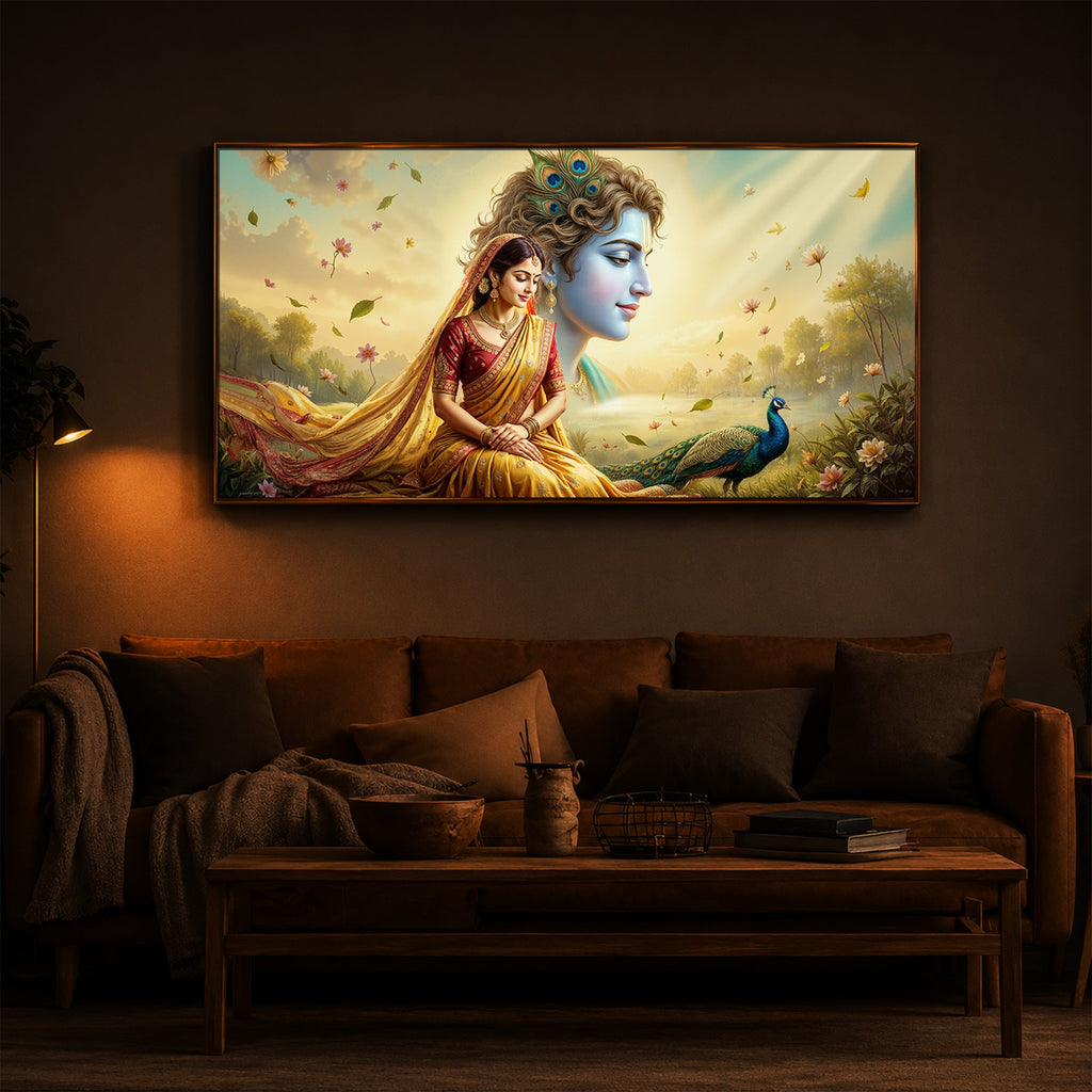 Lord Radha Krishna Modern Luxury Backlight Horizontal Wall Art