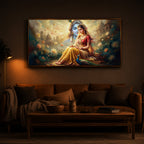 Loving Couple Radha Krishna Modern Luxury Backlight Horizontal Wall Art