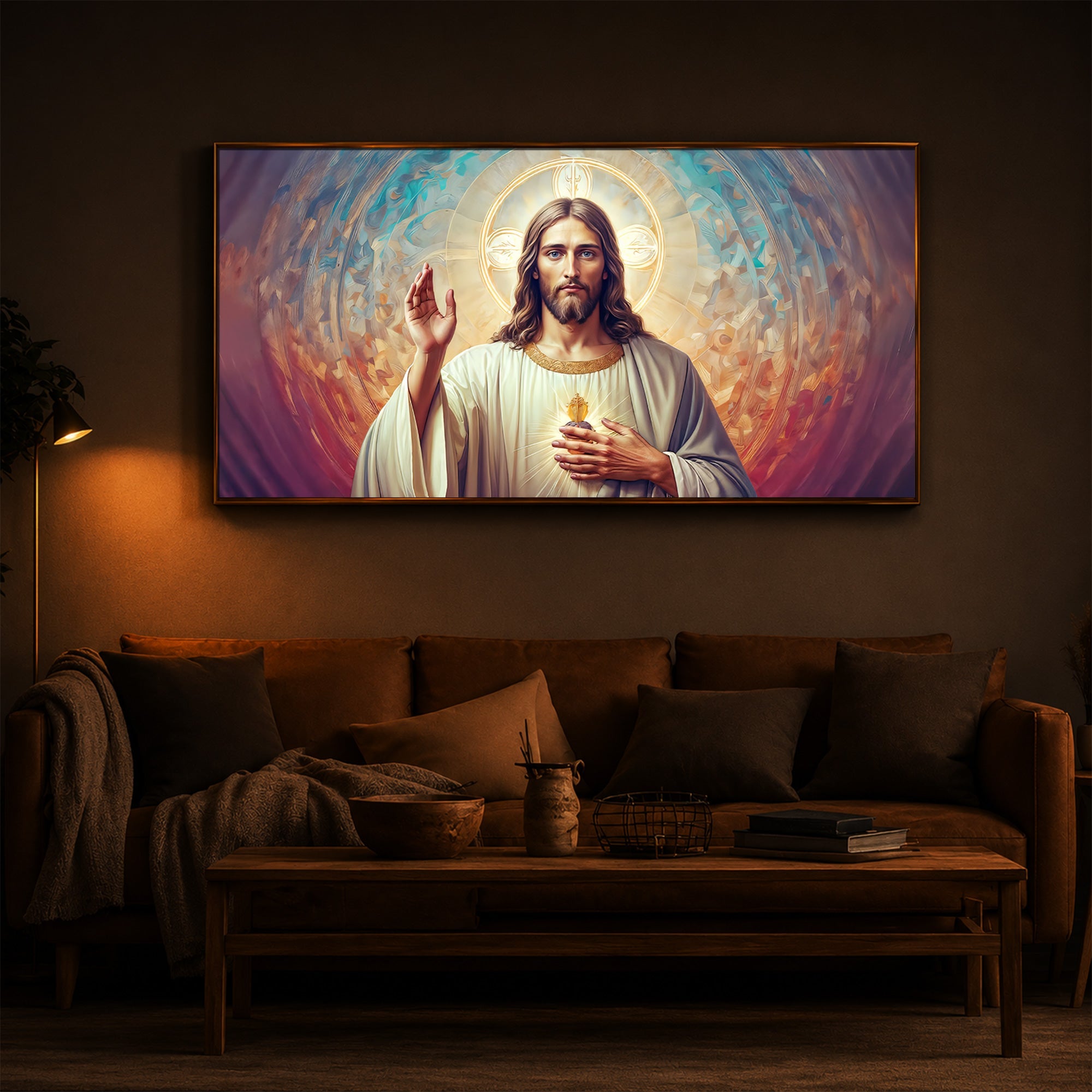 God Jesus Modern Luxury Backlight Horizontal Wall Art