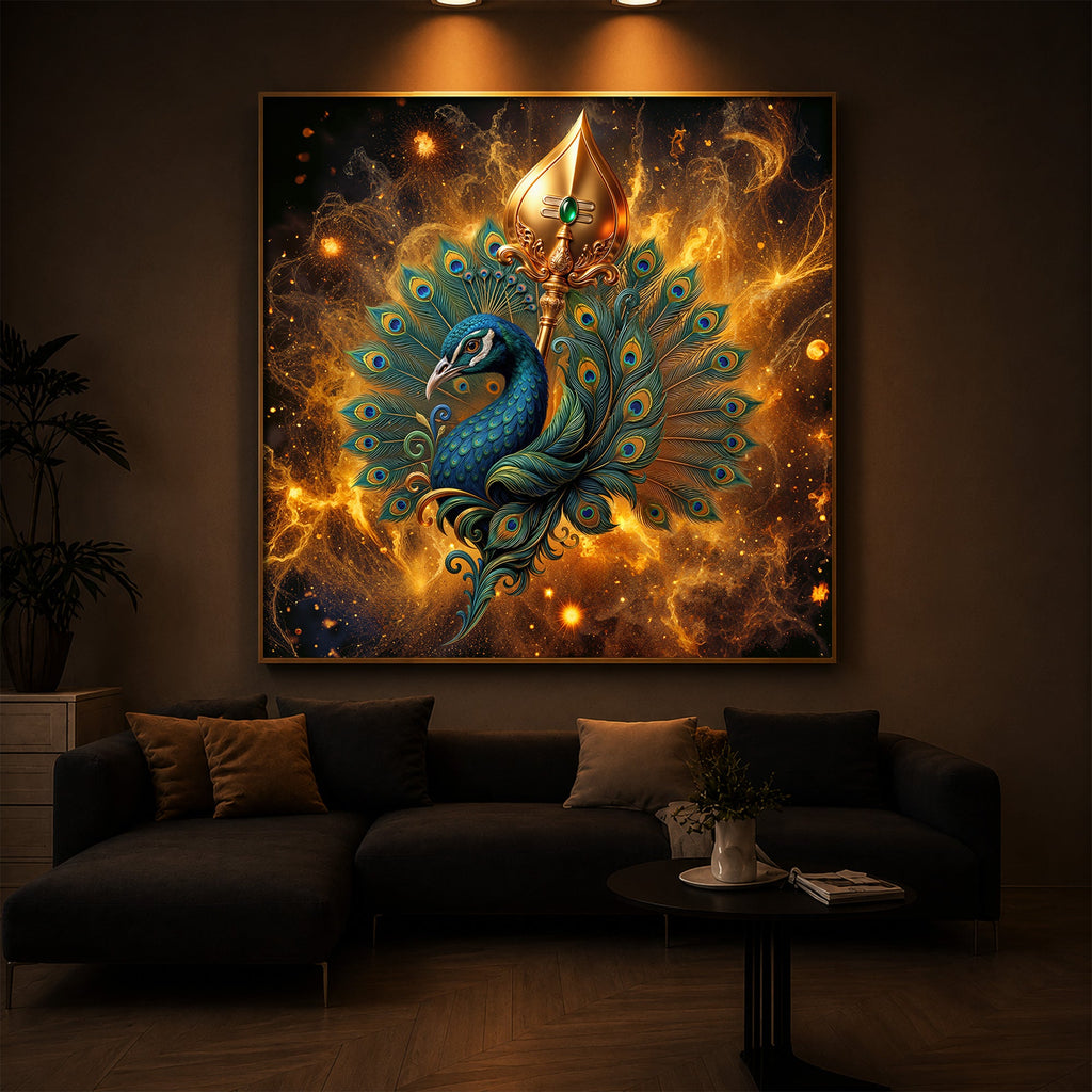 Lord Murugan’s Majestic Peacock Modern Luxury Backlight Square Wall Art