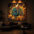 Lord Murugan’s Majestic Peacock Modern Luxury Backlight Square Wall Art