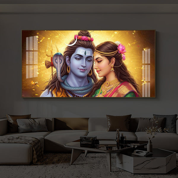 Shiv Parvati Modern Luxury Backlight Horizontal Wall Art