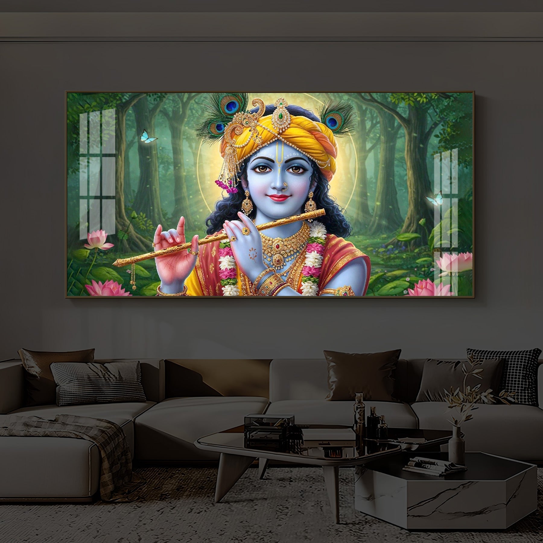 Shri Krishna Ji Modern Luxury Backlight Horizontal Wall Art