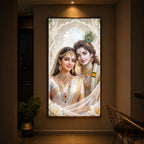 Mystical Love Of Radhe Krishn Modern Luxury Backlight Vertical Wall Art