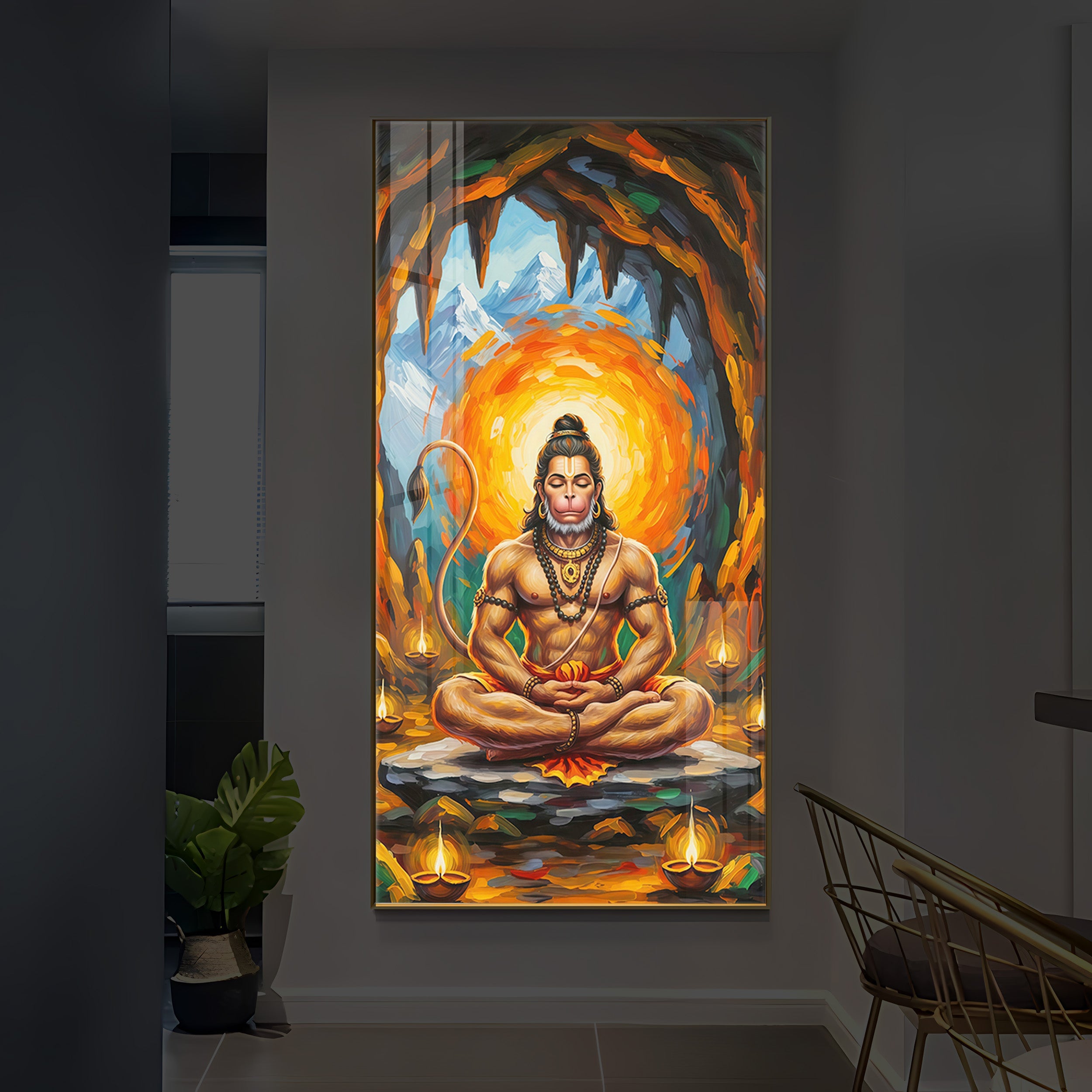 Lord Hanuman Ji Modern Luxury Backlight Vertical Wall Art