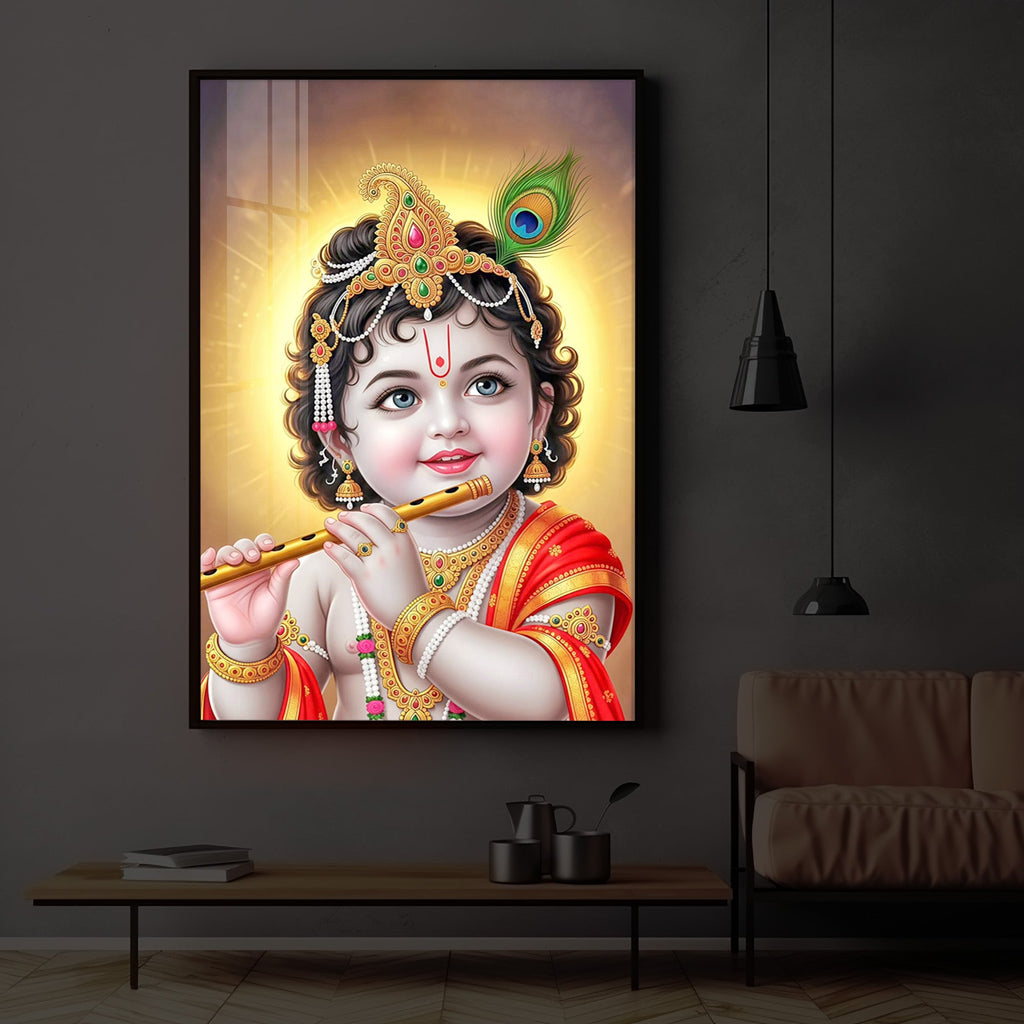 Lord baby Krishna Modern Luxury Backlight Vertical Wall Art