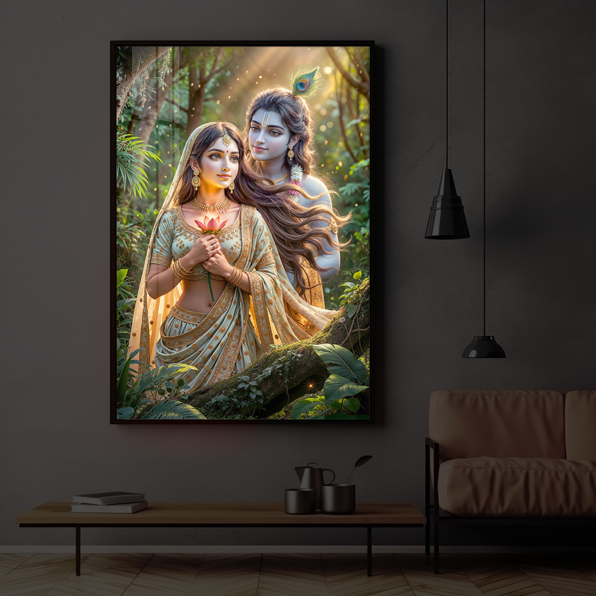Radha Krishna Ji Modern Luxury Backlight Vertical Wall Art