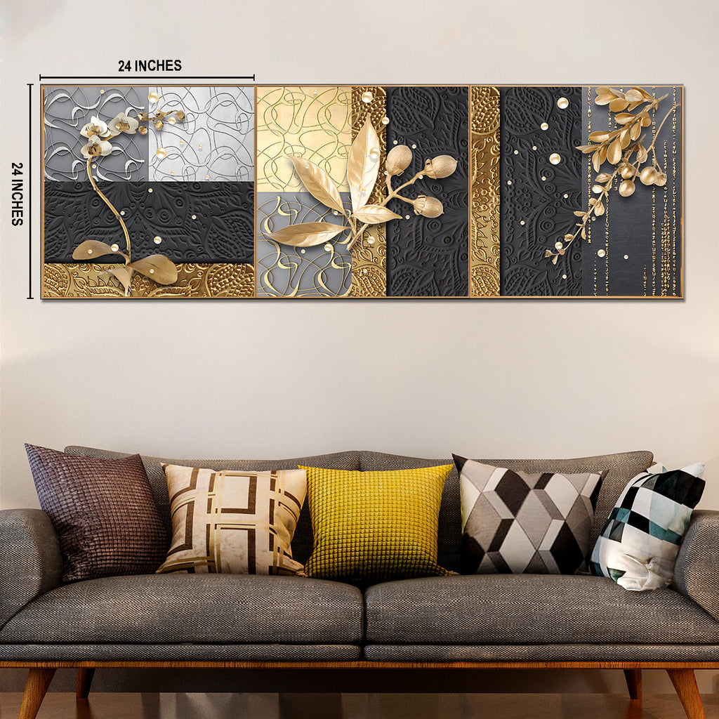 Serenity in Gold Canvas paintings - Set Of 3
