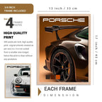 Big Porsche 911 gt Car Framed Posters Gift Items for Boys Room Wall Decoration Bedroom Living Room Studio | Car Poster Frame for Wall Décor Set Of 7 Size (10 x 13 inch,13 x17 inch)