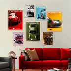 Big Porsche 911 gt Car Framed Posters Gift Items for Boys Room Wall Decoration Bedroom Living Room Studio | Car Poster Frame for Wall Décor Set Of 7 Size (10 x 13 inch,13 x17 inch)