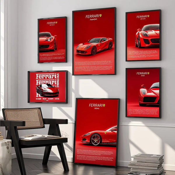 Ranovaa Big Ferrari Car Framed Posters Gift Items for Boys Room Wall Decoration Bedroom Living Room Office Studio Décor | Car Poster Frame for Wall Décor Set Of 6 Size (10 x 13 inch,13 x17 inch)
