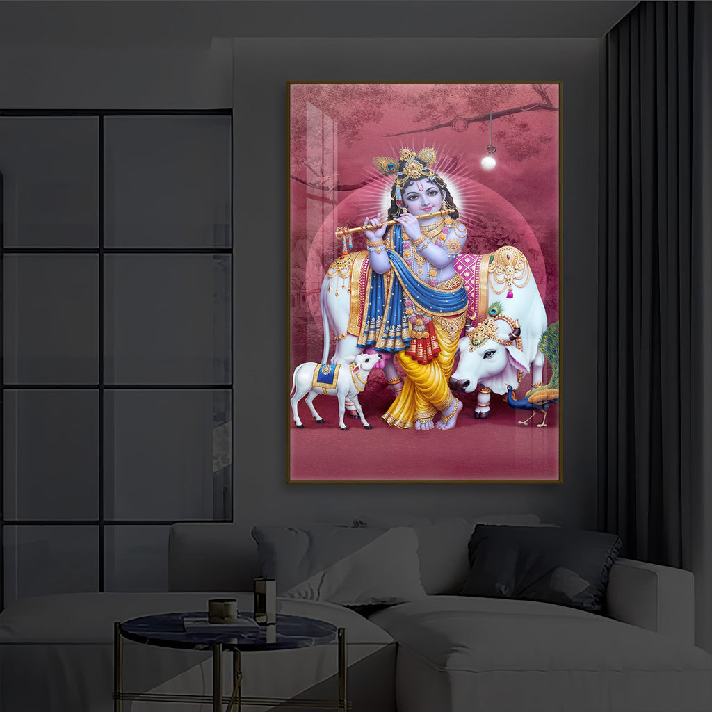 Shree Krishna Ji Modern Luxury Backlight Vertical Wall Art