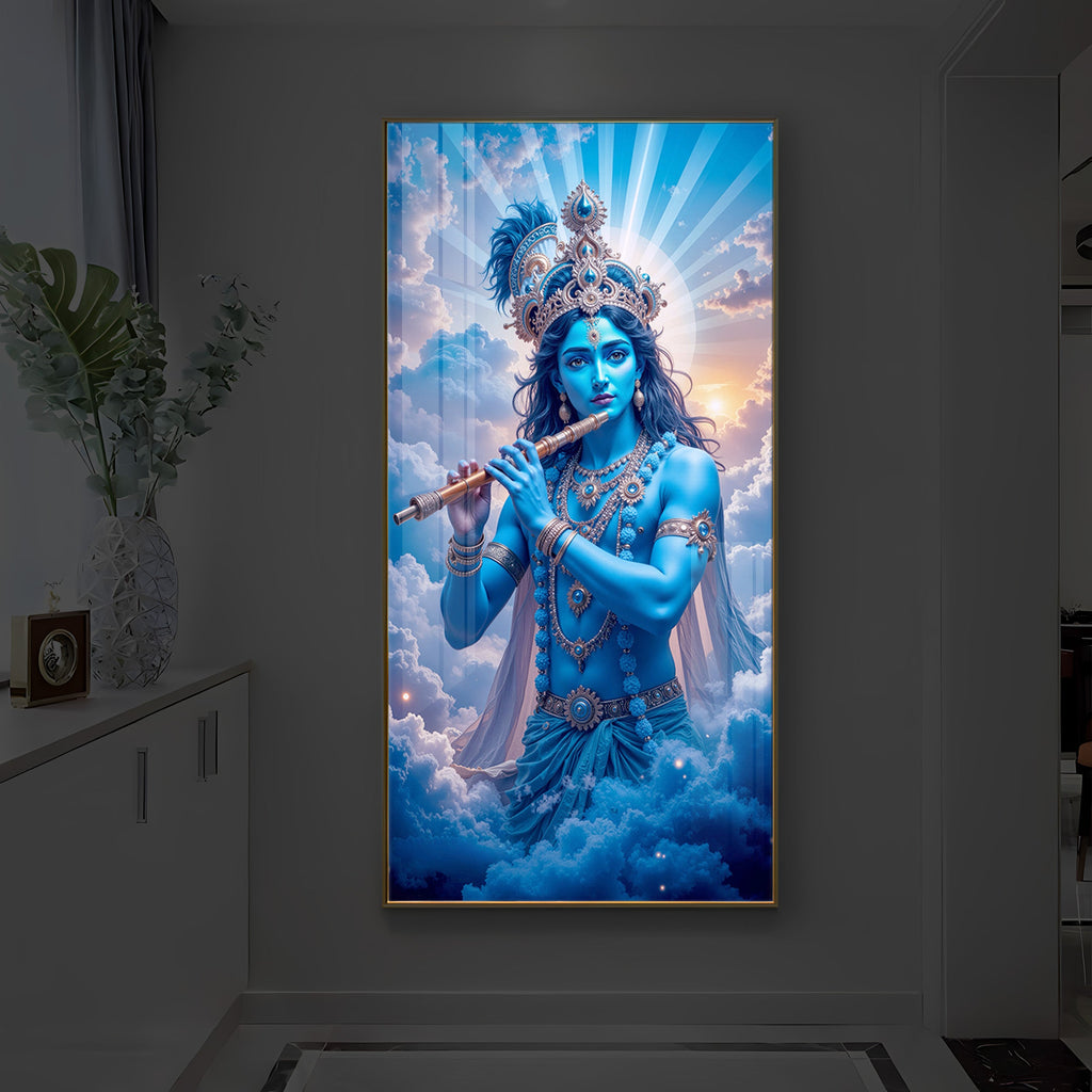 Lord Shri Krishna Modern Luxury Backlight Vertical Wall Art