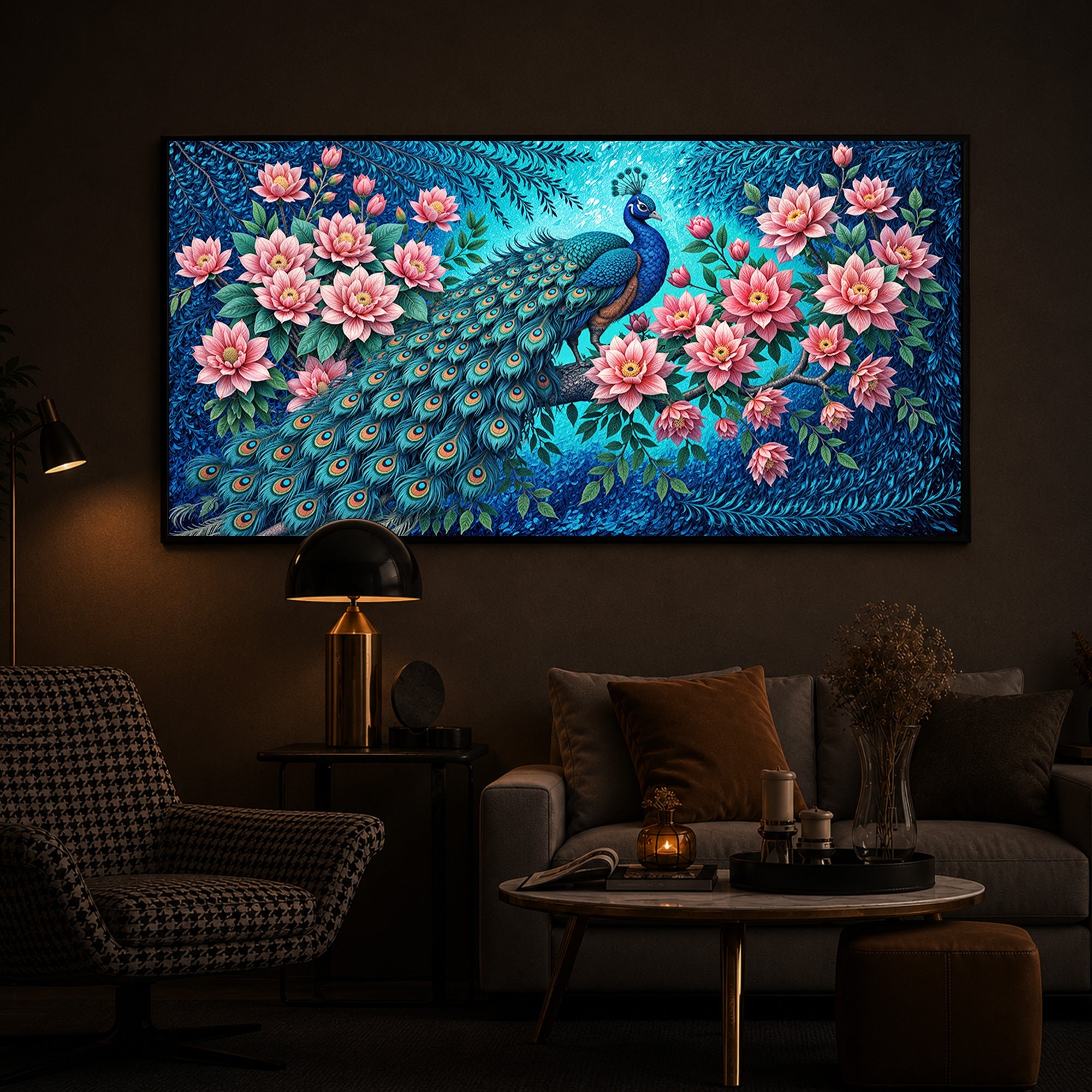 Majestic Peacock Modern Luxury Backlight Horizontal Wall Art