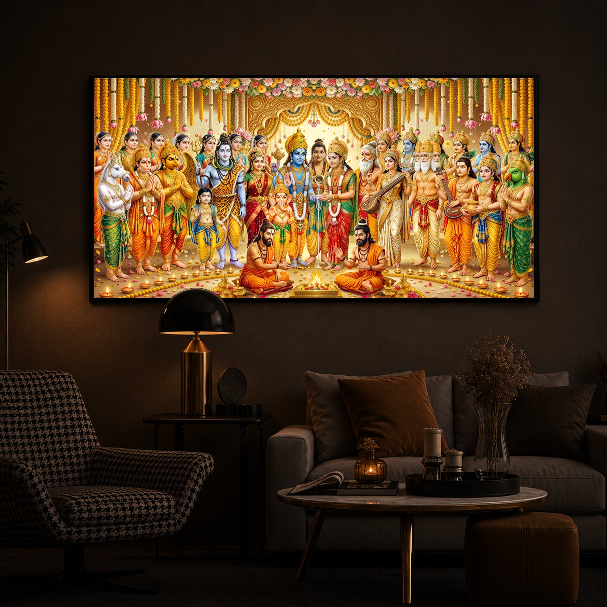 Divine Depiction of Shrinivasa Kalyanam Modern Luxury Backlight Horizontal Wall Art