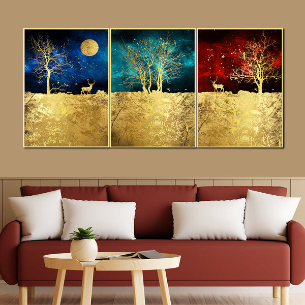 Tree of Life Framed Canvas Painting for home décor - Set of 3
