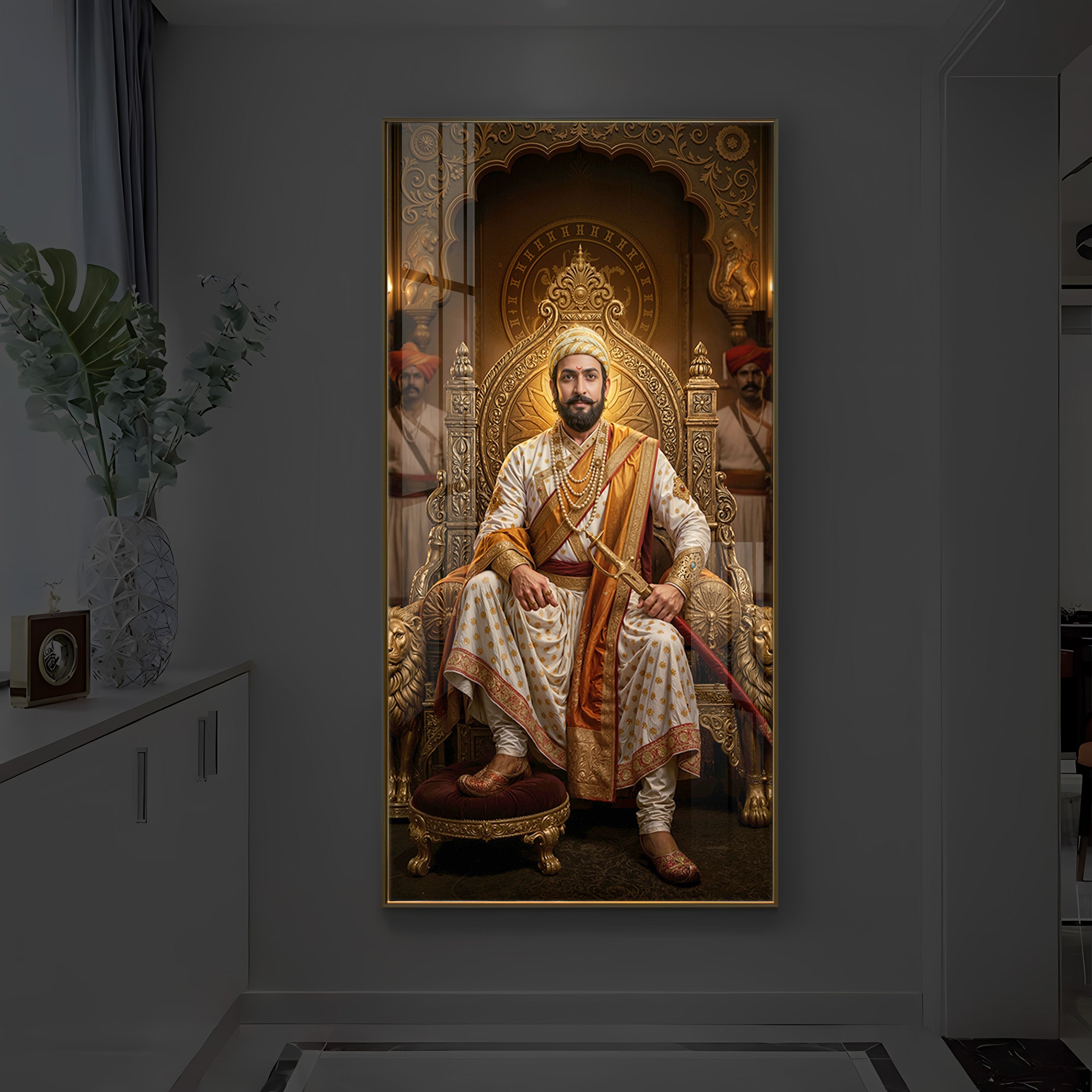 Shivaji Maharaj Modern Luxury Backlight Vertical Wall Art