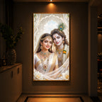 Mystical Love Of Radhe Krishn Modern Luxury Backlight Vertical Wall Art