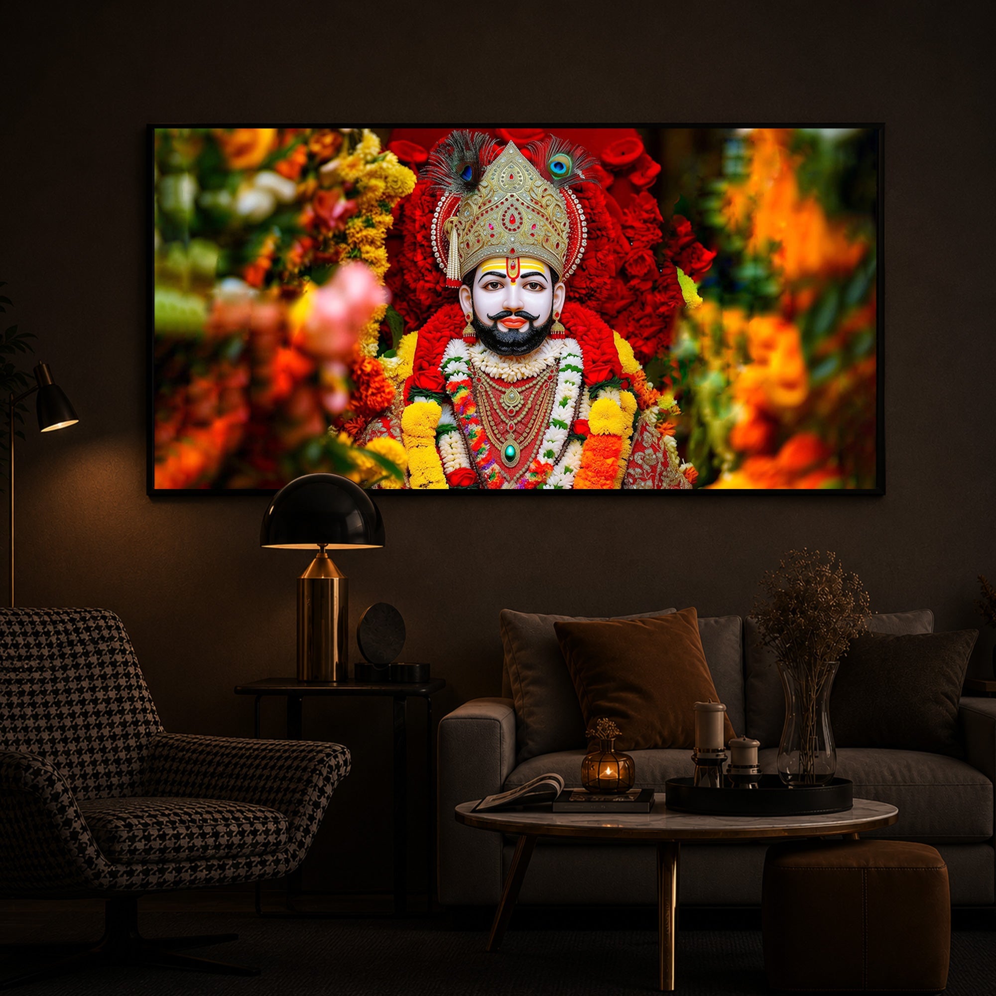 Khatu Shyam Ji Modern Luxury Backlight Horizontal Wall Art