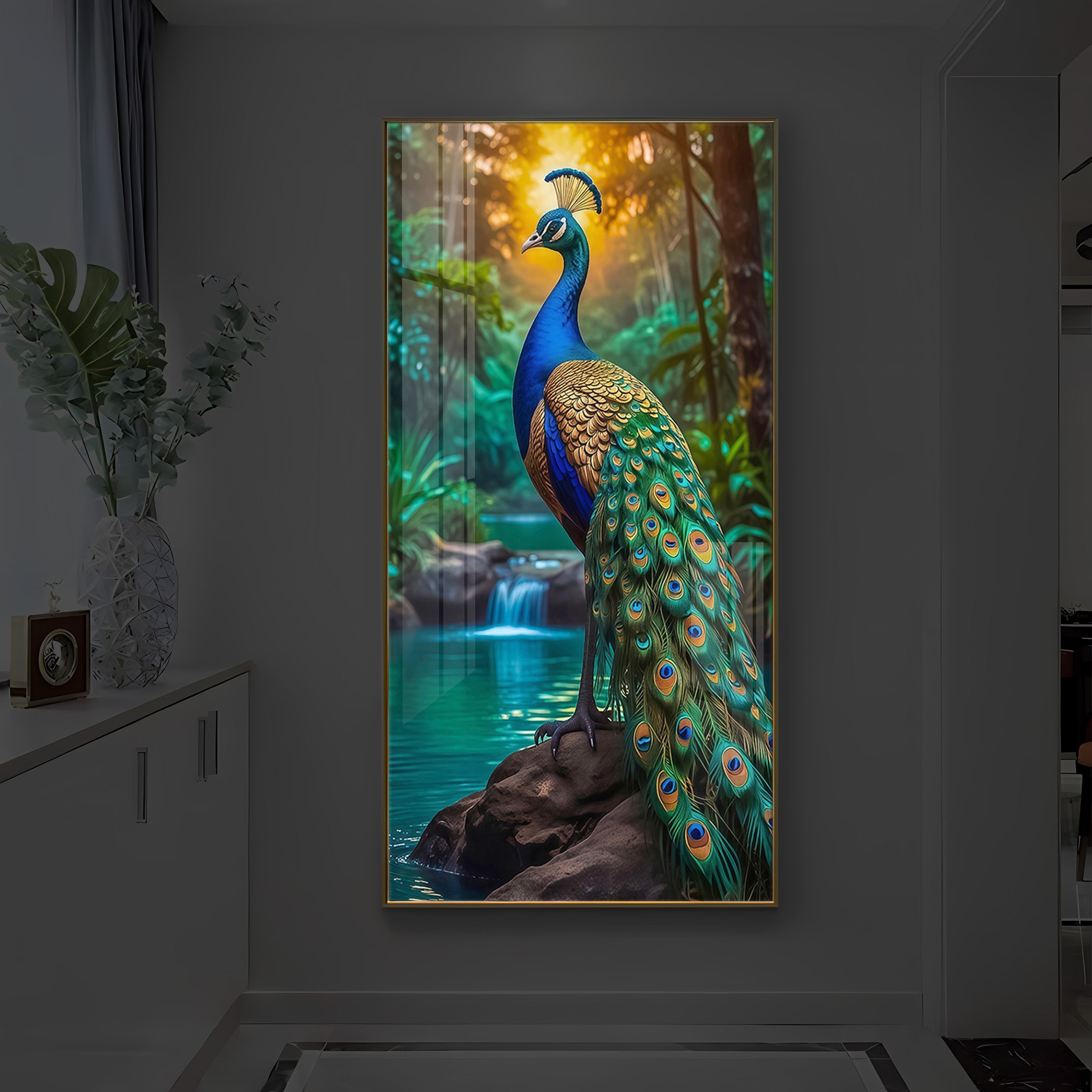 The Peacock Modern Luxury Backlight Vertical Wall Art