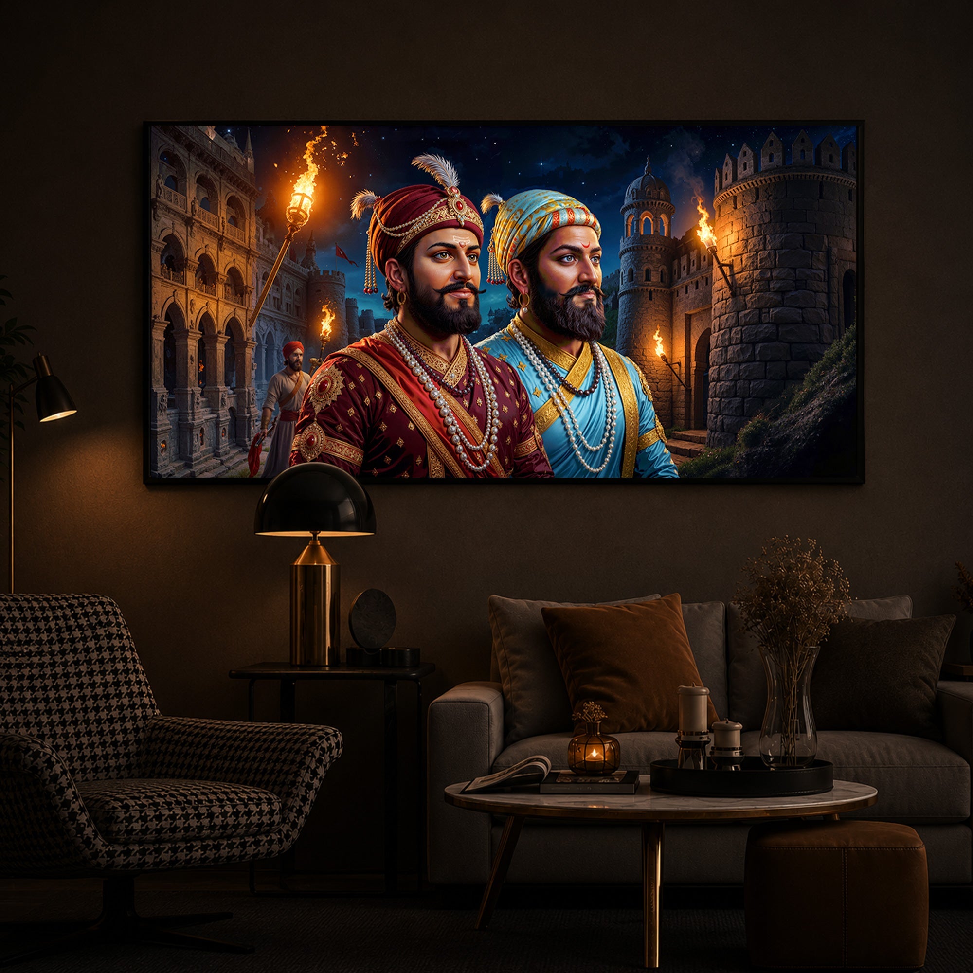Chhatrapati Shivaji Maharaj with Chhatrapati Sambhaji Modern Luxury Backlight Horizontal Wall Art