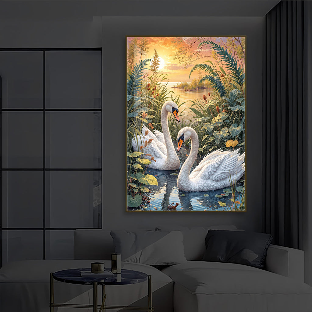Two Swan Modern Luxury Backlight Vertical Wall Art