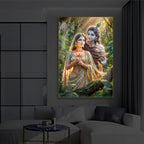 Radha Krishna Ji Modern Luxury Backlight Vertical Wall Art