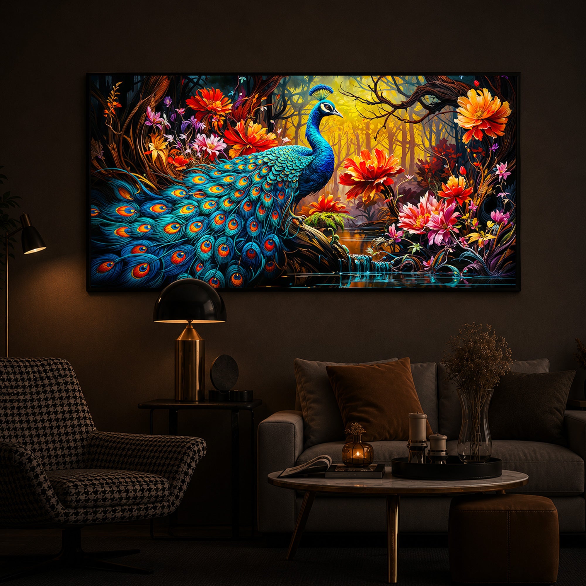 Beautiful Peacock Modern Luxury Backlight Horizontal Wall Art