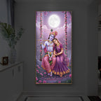 Loving Radha Krishna Modern Luxury Backlight Vertical Wall Art