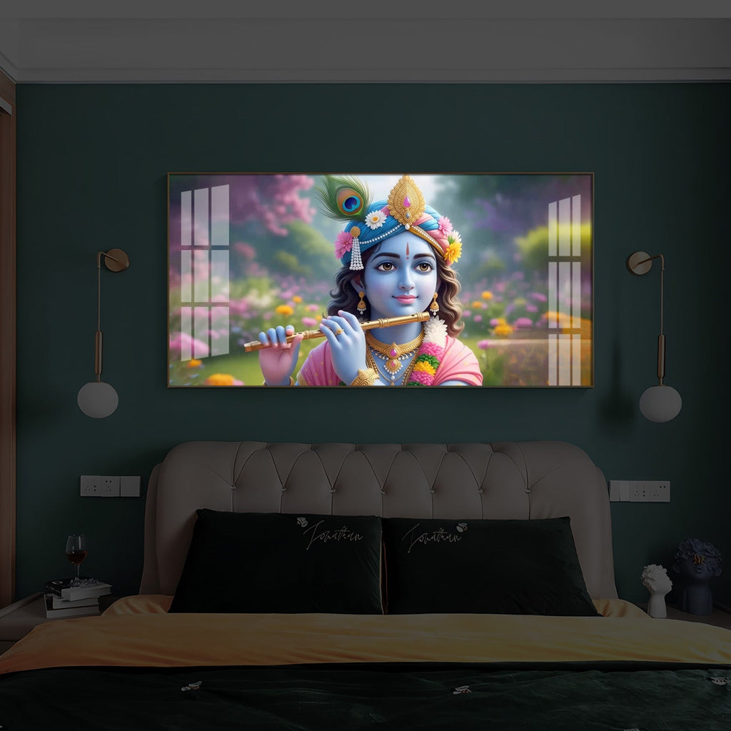 Krishna Ji Modern Luxury Backlight Horizontal Wall Art