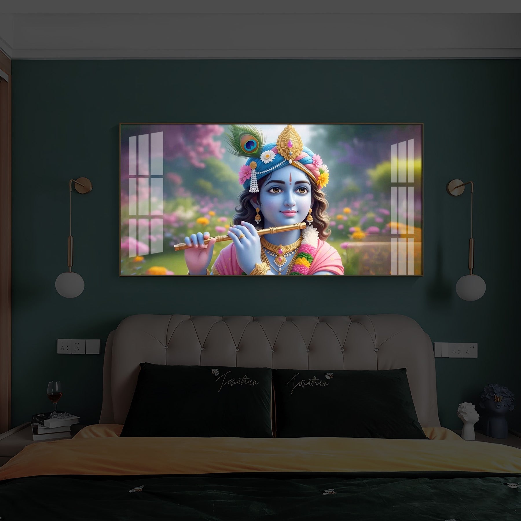 Krishna Ji Modern Luxury Backlight Horizontal Wall Art