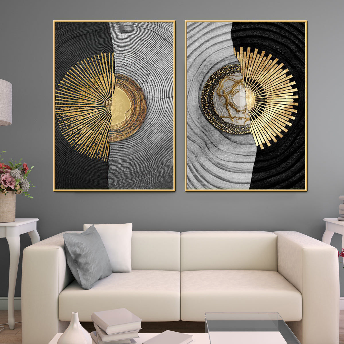 Luxor Twin Circular Discs Framed Canvas Wall painting Art