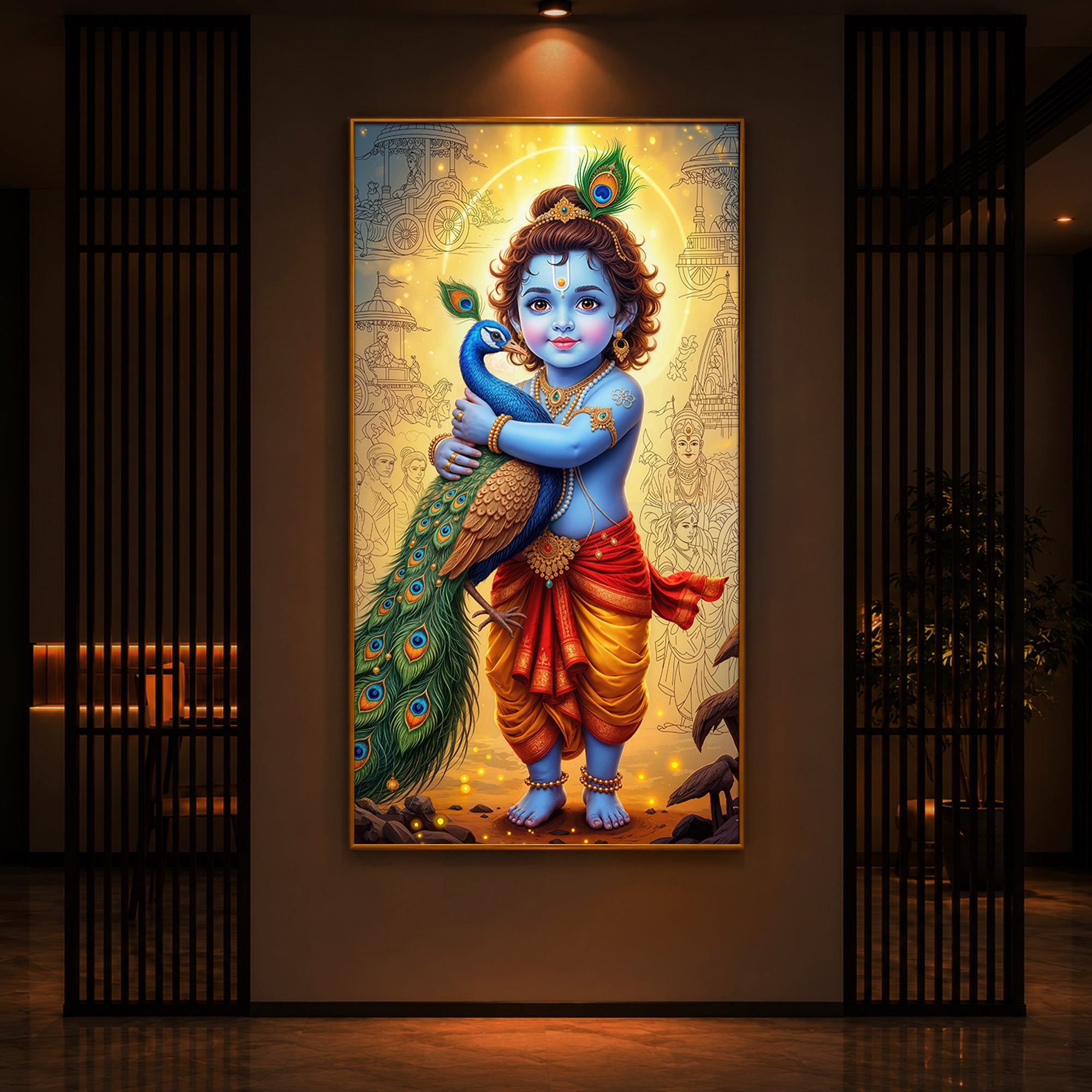 Little krishna Modern Luxury Backlight Vertical Wall Art