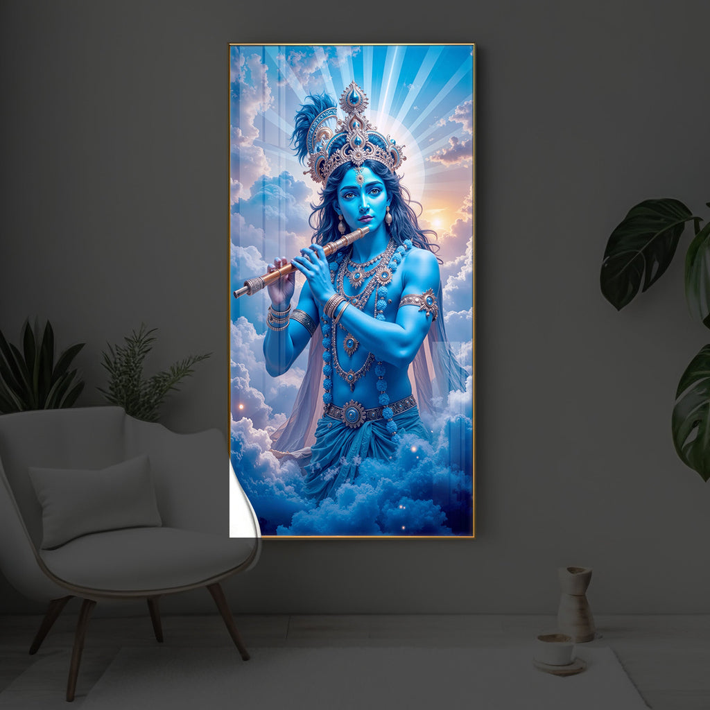Lord Shri Krishna Modern Luxury Backlight Vertical Wall Art