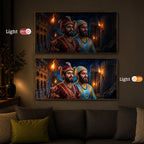 Chhatrapati Shivaji Maharaj with Chhatrapati Sambhaji Modern Luxury Backlight Horizontal Wall Art