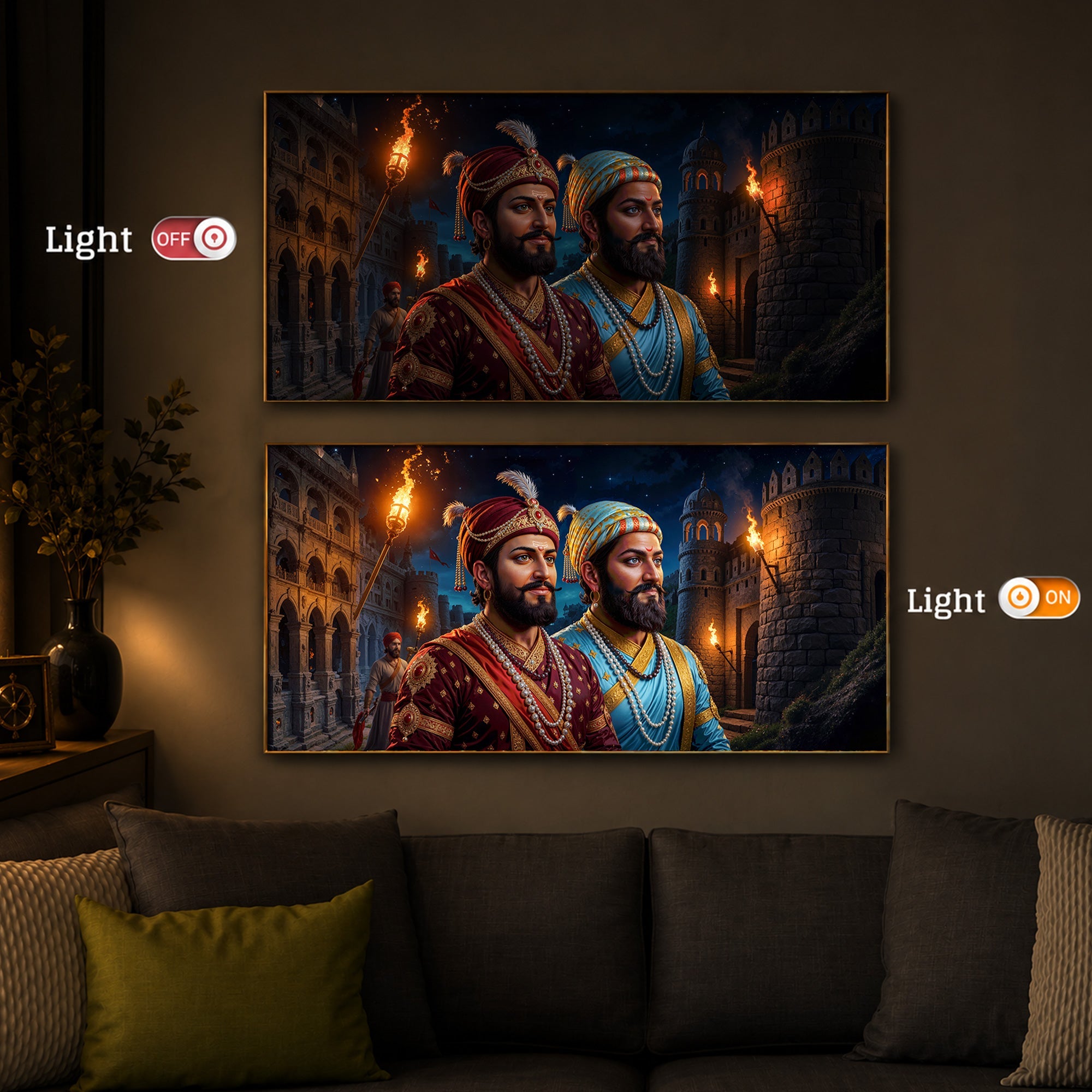 Chhatrapati Shivaji Maharaj with Chhatrapati Sambhaji Modern Luxury Backlight Horizontal Wall Art