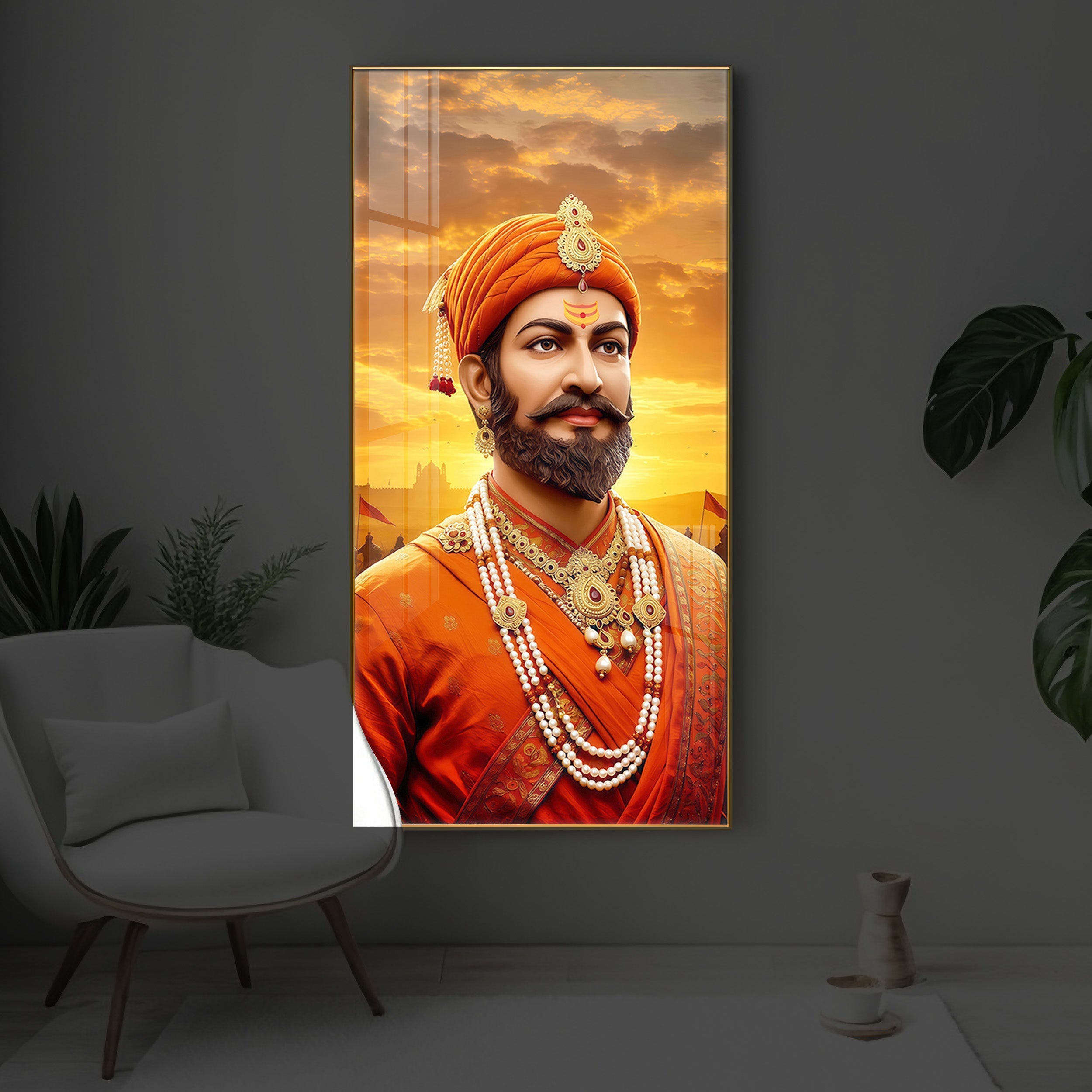 Chhatrapati Shivaji Maharaj Modern Luxury Backlight Vertical Wall Art