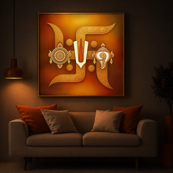 Hindu Symbols of Swastik Modern Luxury Backlight Square Wall Art