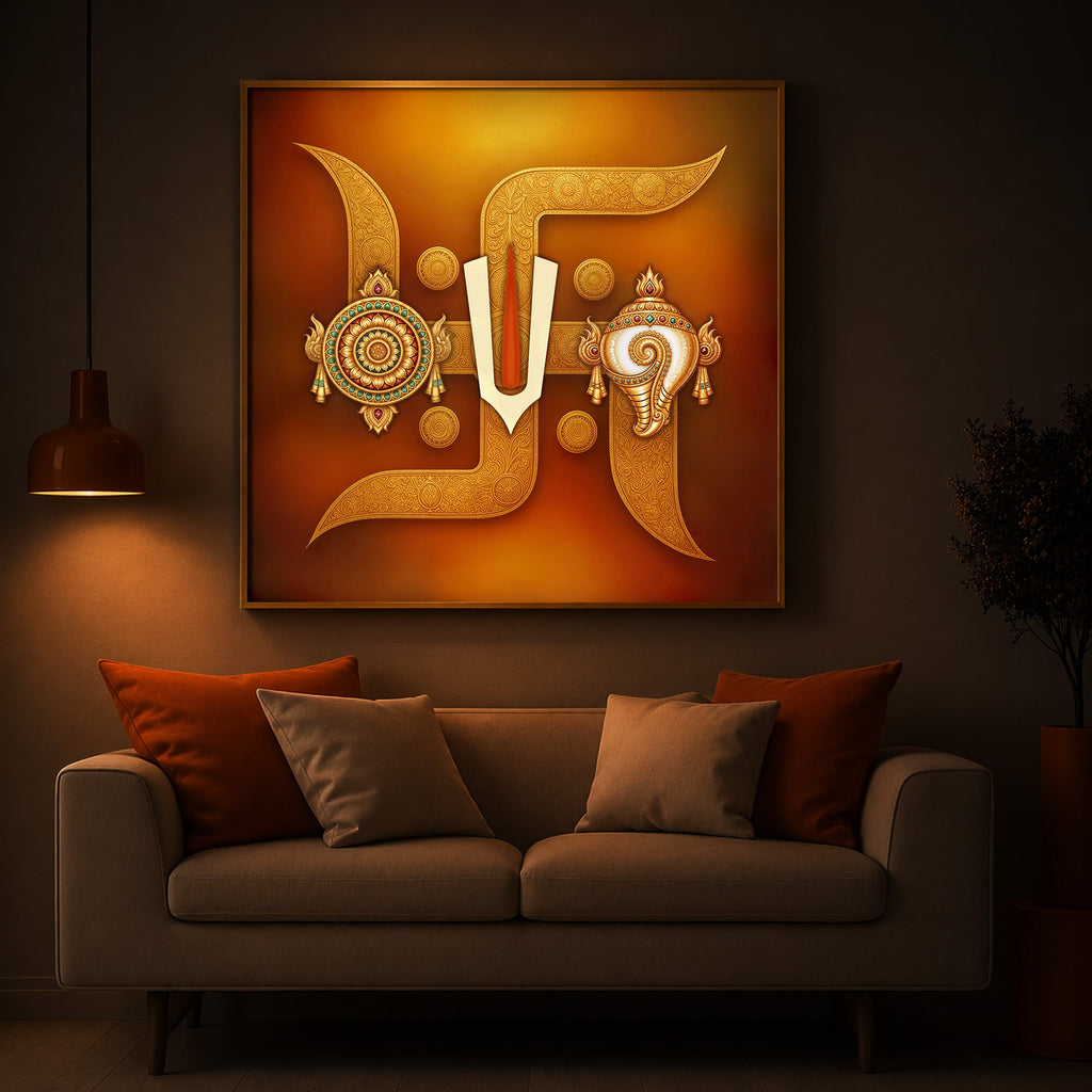 Hindu Symbols of Swastik Modern Luxury Backlight Square Wall Art