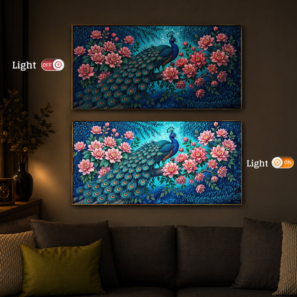 Majestic Peacock Modern Luxury Backlight Horizontal Wall Art
