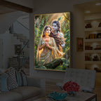 Radha Krishna Ji Modern Luxury Backlight Vertical Wall Art