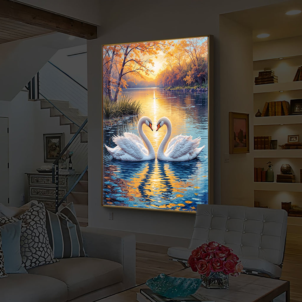 Romantic Swan Modern Luxury Backlight Vertical Wall Art